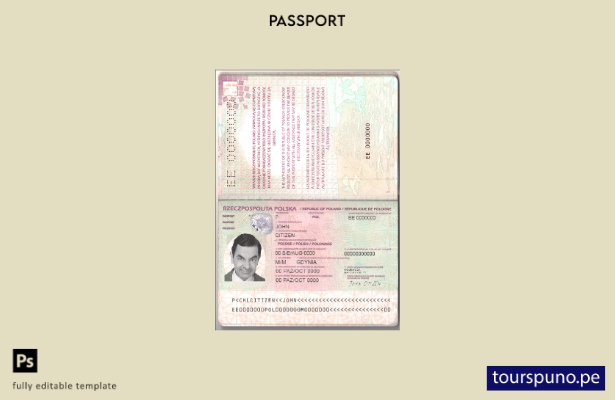 listo para imprimir la plantilla de pasaporte de Polonia ()